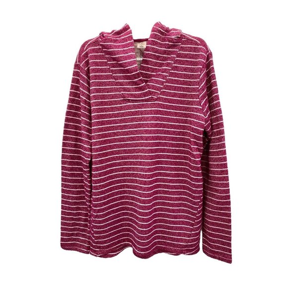 St Johns Bay Active Large Burgundy Metallic‎ Striped Hooded Sweatshirt Pullover - Picture 1 of 7